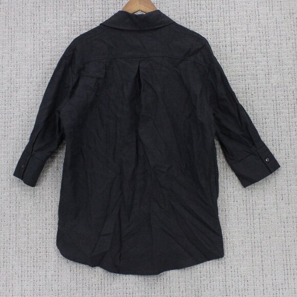 Neu Nomads Linen Shirt Womens XS Black Solid Button Down Oversized 3/4 Sleeve - Picture 8 of 10
